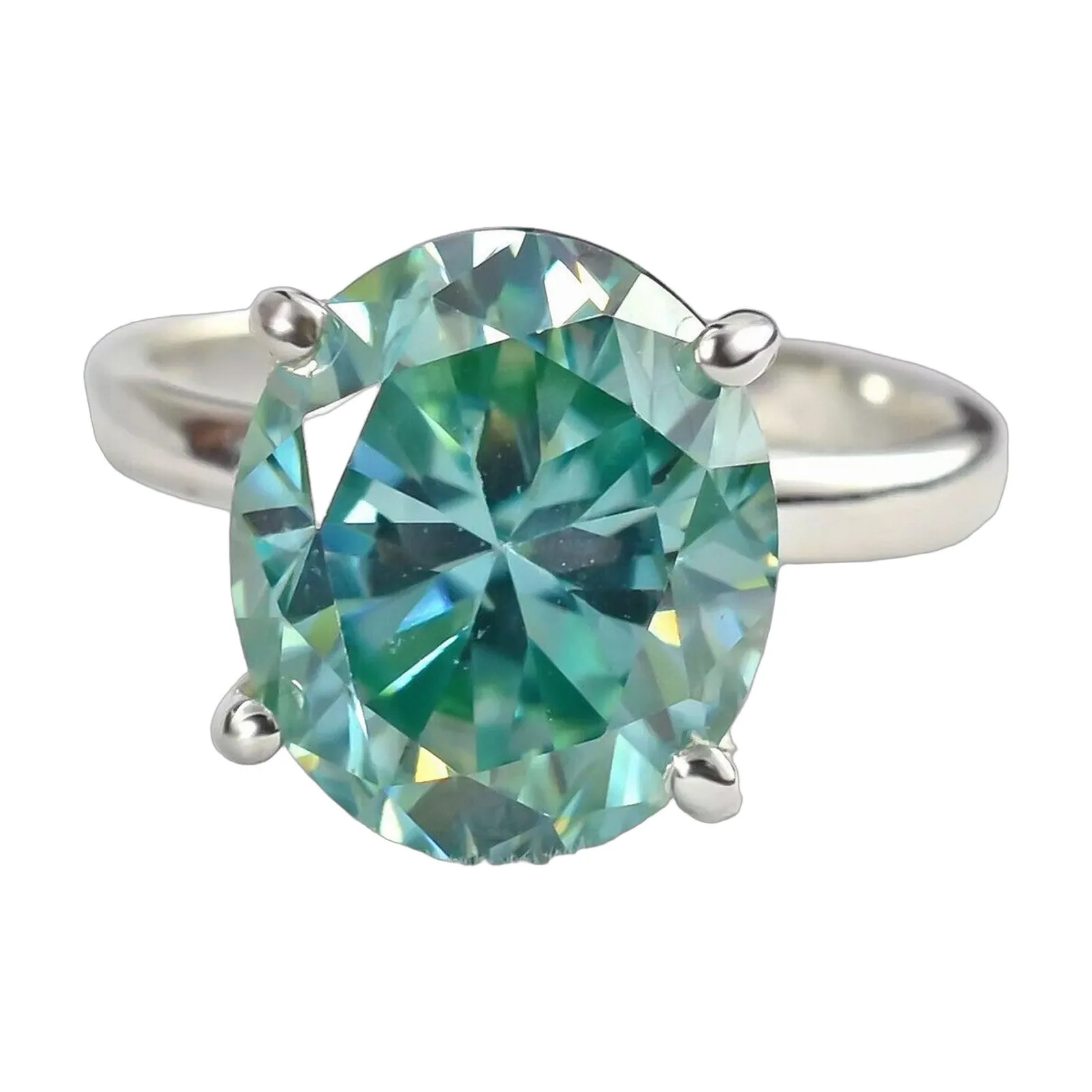 4.80 ct DEW Oval Cut Blue Moissanite Ring in Certified Engagement – 18K Gold Vermeil