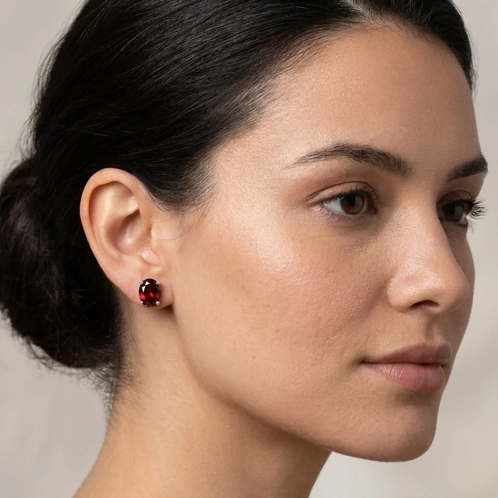 Natural Garnet Stud Earrings 5 Pairs Set | 925 Sterling Silver | Gift for Women - view 2