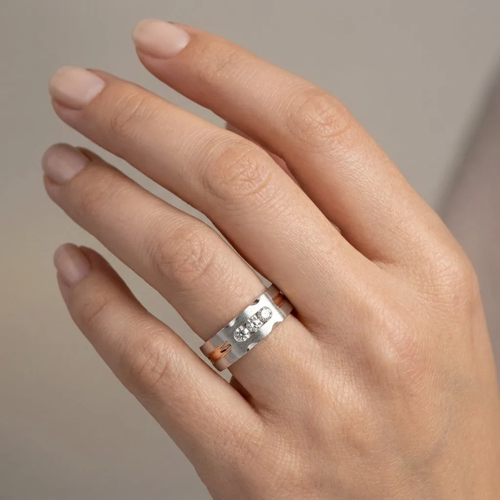 Diamond Studded Finger Ring in 950Pt Platinum and Rose Gold - view 2