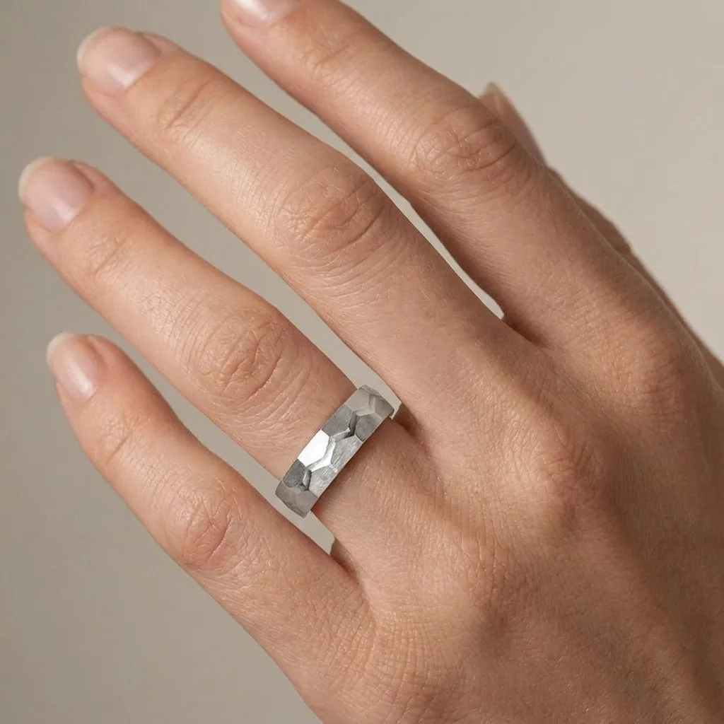Polished Platinum Ring For Men - view 2