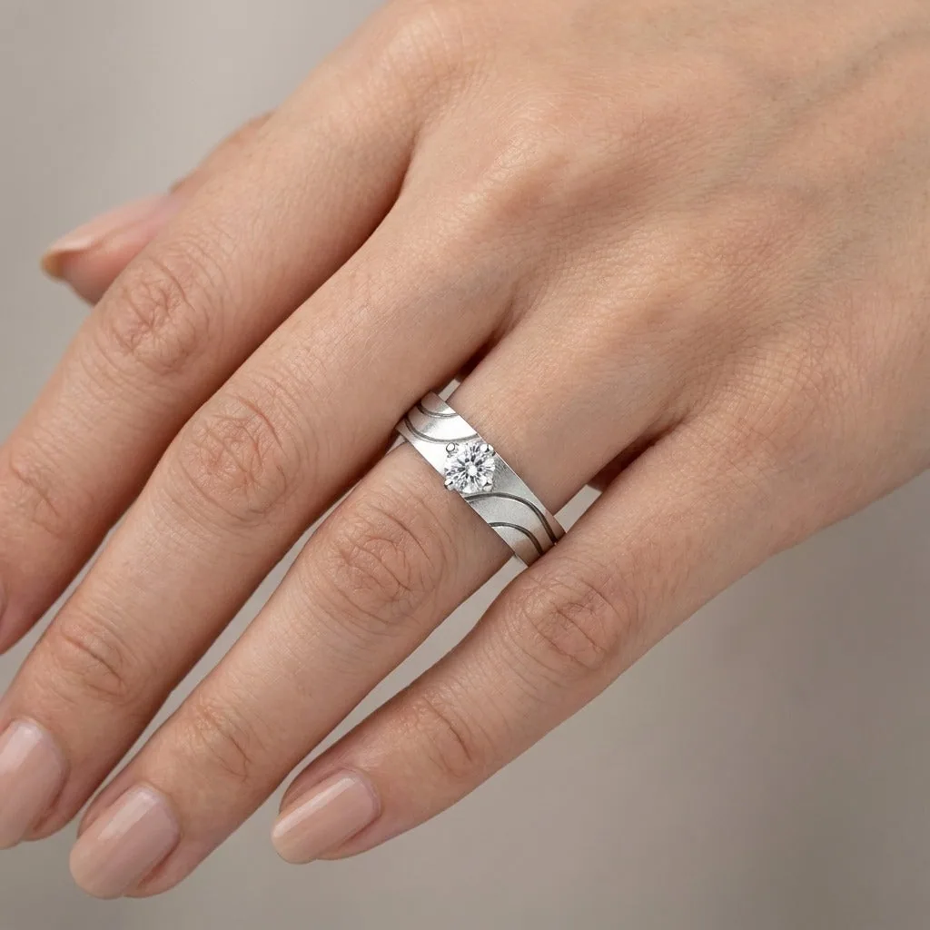 Minimalist Diamond and Platinum Couple Bands - view 2