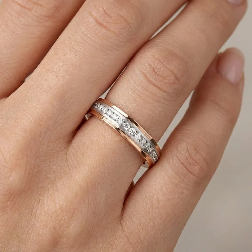 Linear Diamond Studded Platinum Ring - view 2