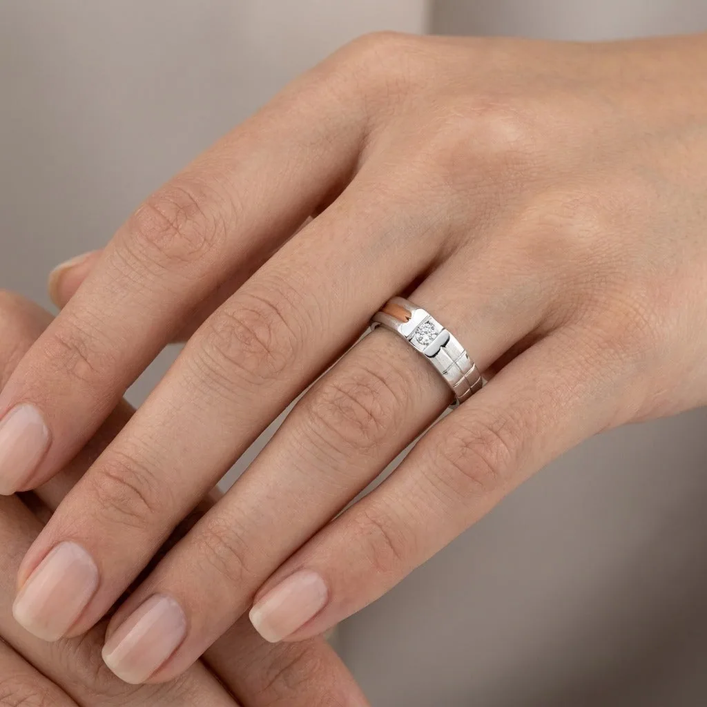 Glossy Platinum and Rose Gold Men’s Finger Ring - view 2