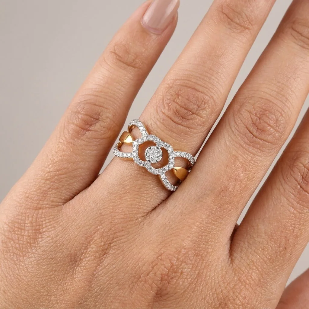0.74 Ct. IGI Natural Diamond Designer Ring in 18K Yellow Gold for Anniversary - view 2