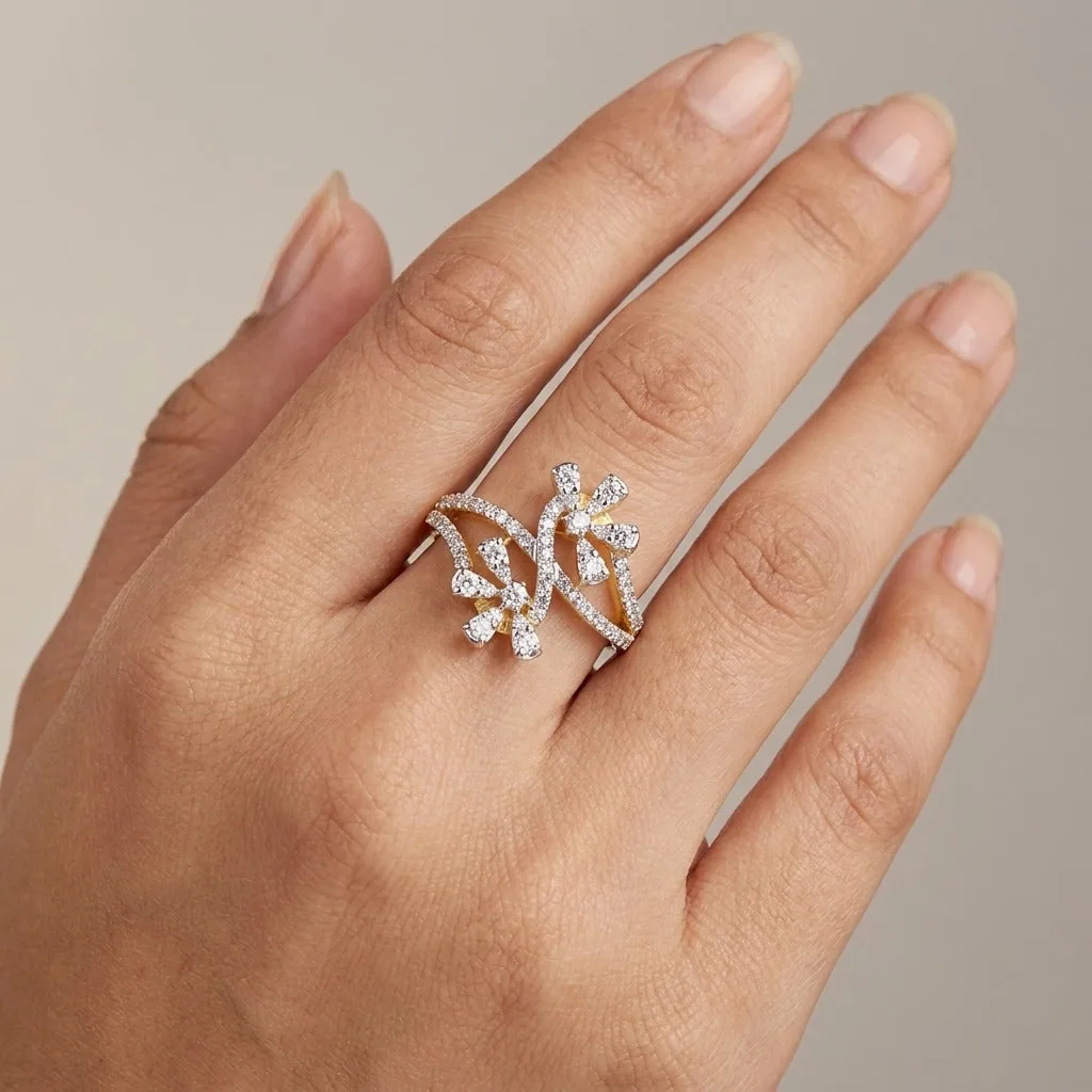 0.64 Ct. IGI Natural Diamond Floral Design Ring in 18K Yellow Gold for Women - view 2