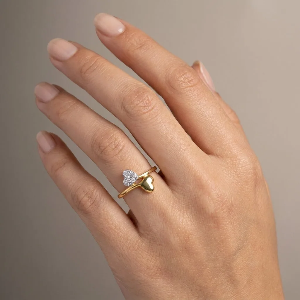 0.10 Ct. IGI Certified Natural Diamond 18k Heart Crossover Yellow Gold Ring - view 2