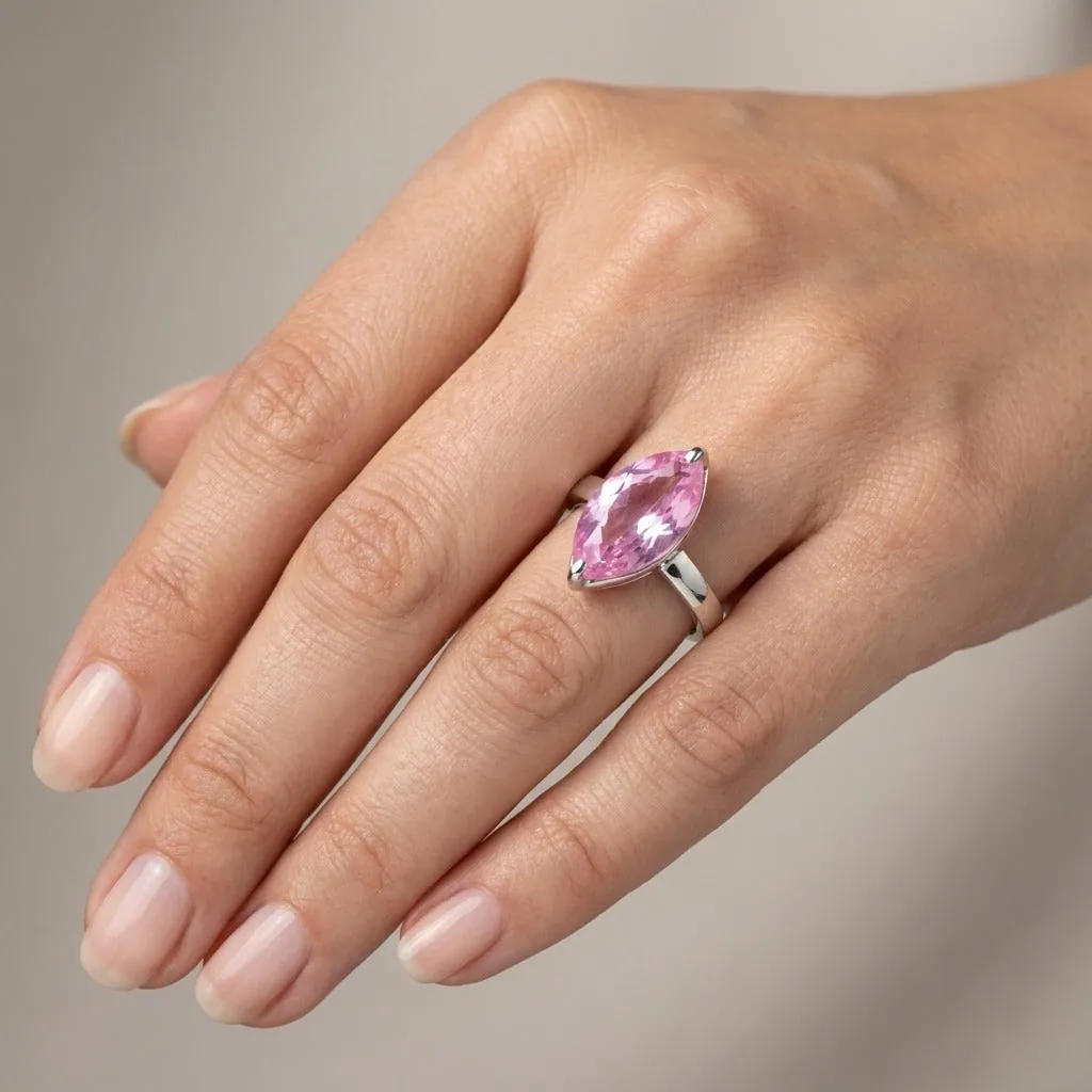 Pink Kunzite Marquise Ring 3.00 Ct. 925 Sterling Silver Stackable Eternity Band - view 2
