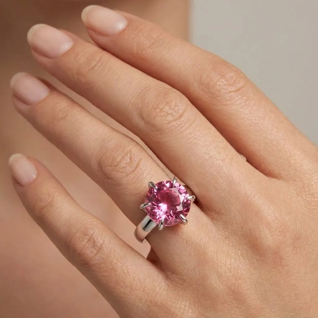 2.80 Ct. Pink Tourmaline Ring Round Cut 925 Sterling Silver Eternity Band Fine G - view 2