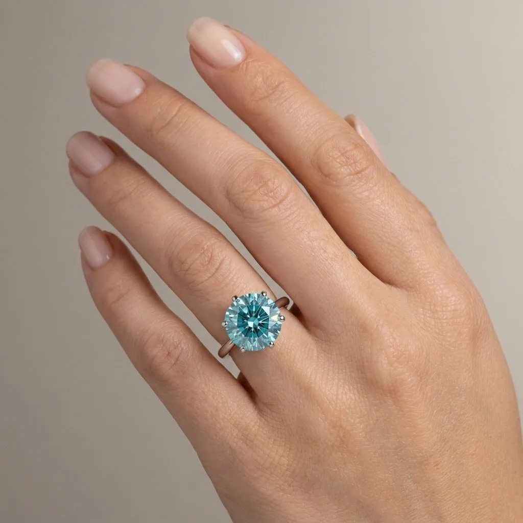 17.2 ct DEW Certified Round Cut Blue Moissanite Gold Vermeil Solitaire Ring - view 2
