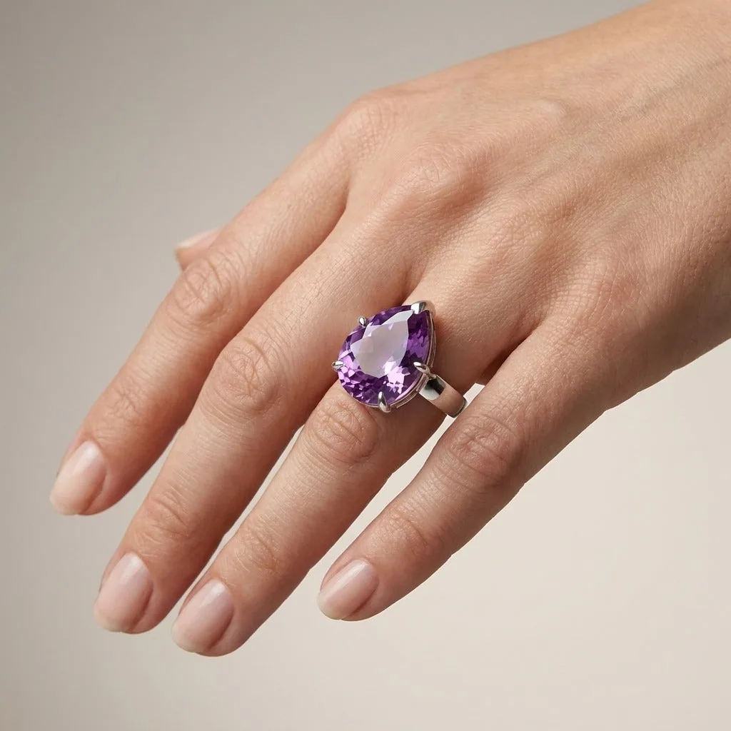 3.50 Ct. Amethyst Pear Cut Ring in 925 Sterling Silver - view 2