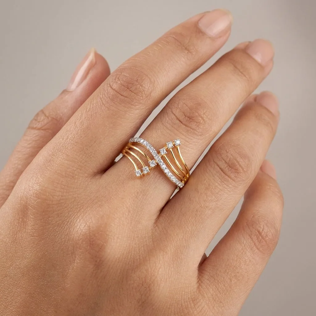 0.23 Ct. IGI Natural Diamond Wave Design Ring in 18K Yellow Gold for Women Gift - view 2