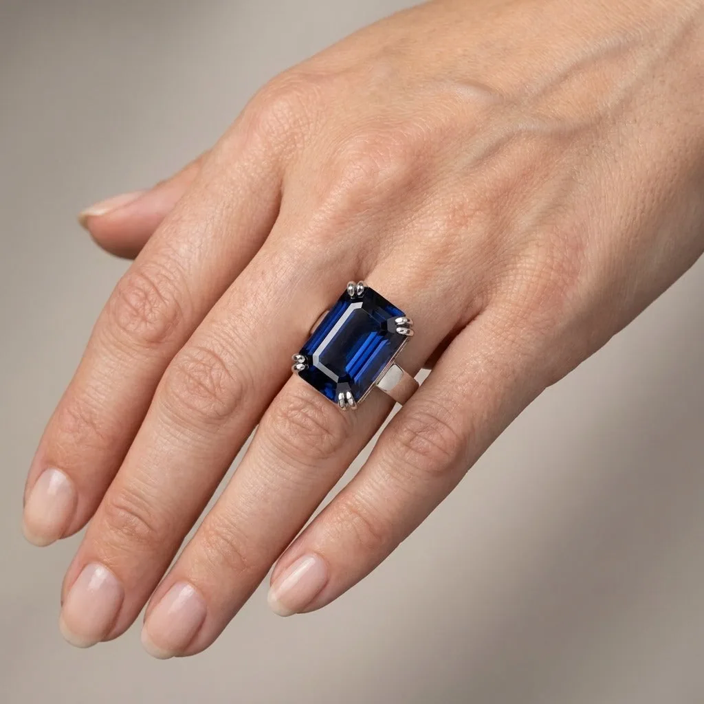 4.55 Ct. Sapphire Emerald Cut Gemstone Ring in 925 Sterling Silver - view 2