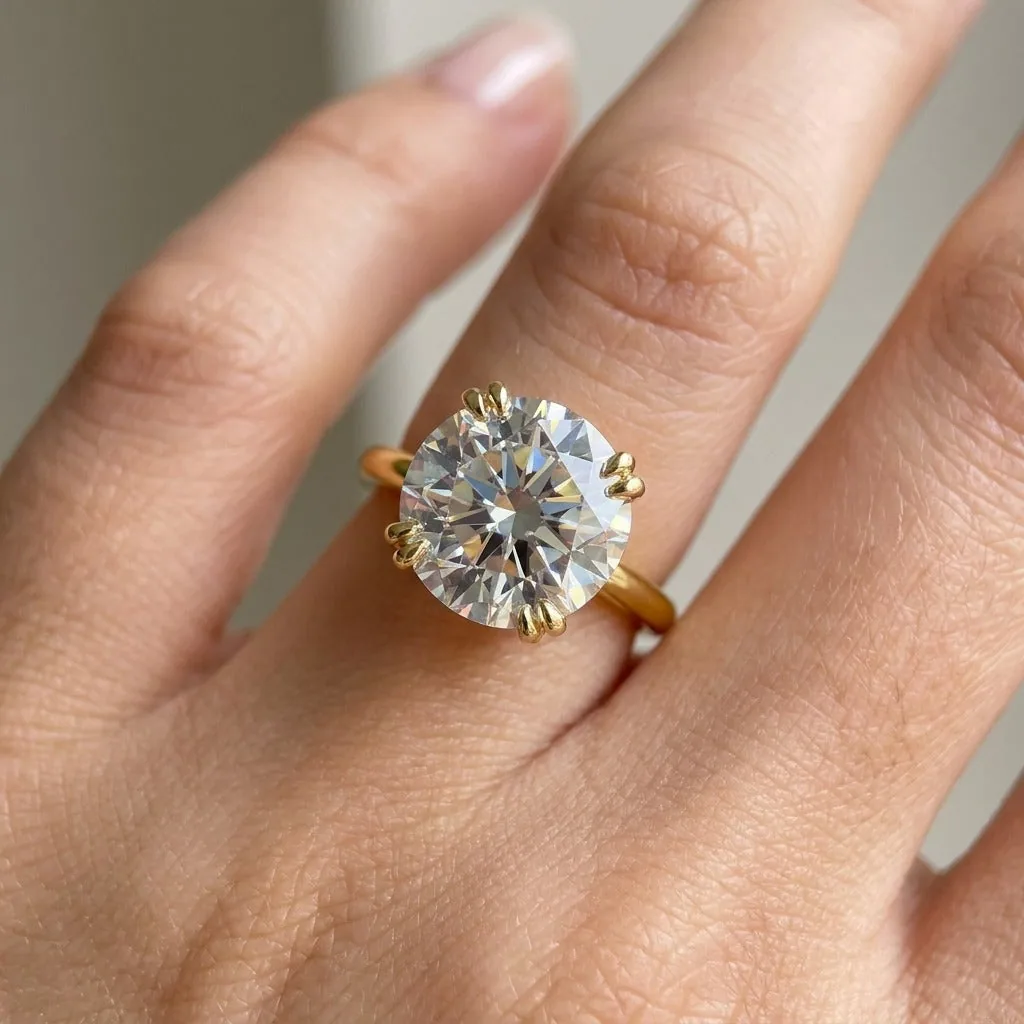 6.65 ct DEW Certified Round Cut White Moissanite Solitaire Ring Gold Vermeil - view 2
