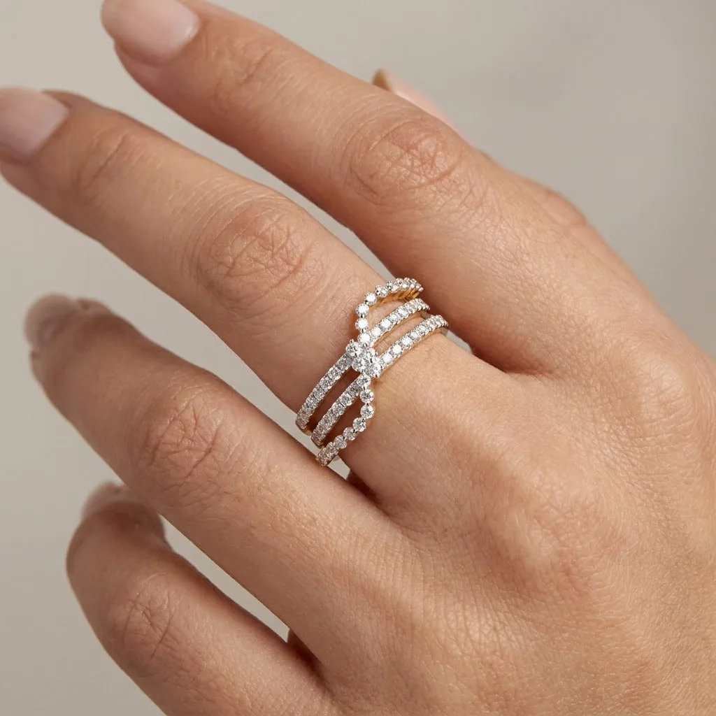 0.67 Ct. IGI Natural Diamond Crossover Ring in 18K Yellow Gold for Women Gift - view 2