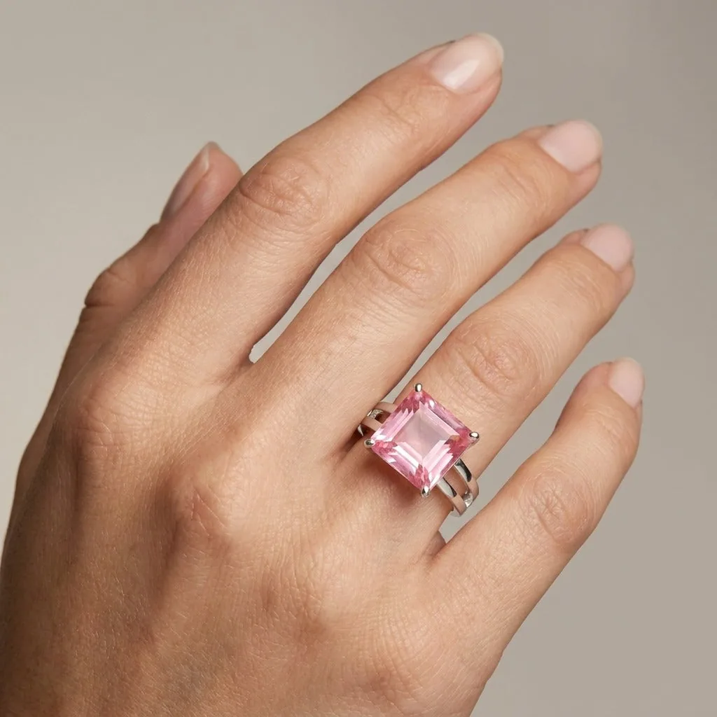 Pink Kunzite Square Cut Solitaire Ring 3.00 Ct. 925 Sterling Silver Gift for Her - view 2