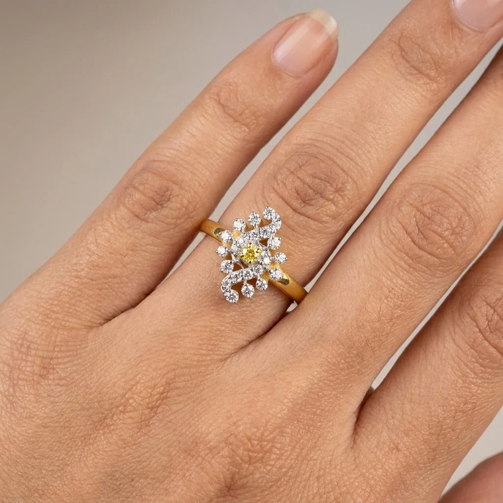 0.27 Ct. IGI Certified Natural Diamond 18k Yellow Gold Floral Cluster Ring - view 2