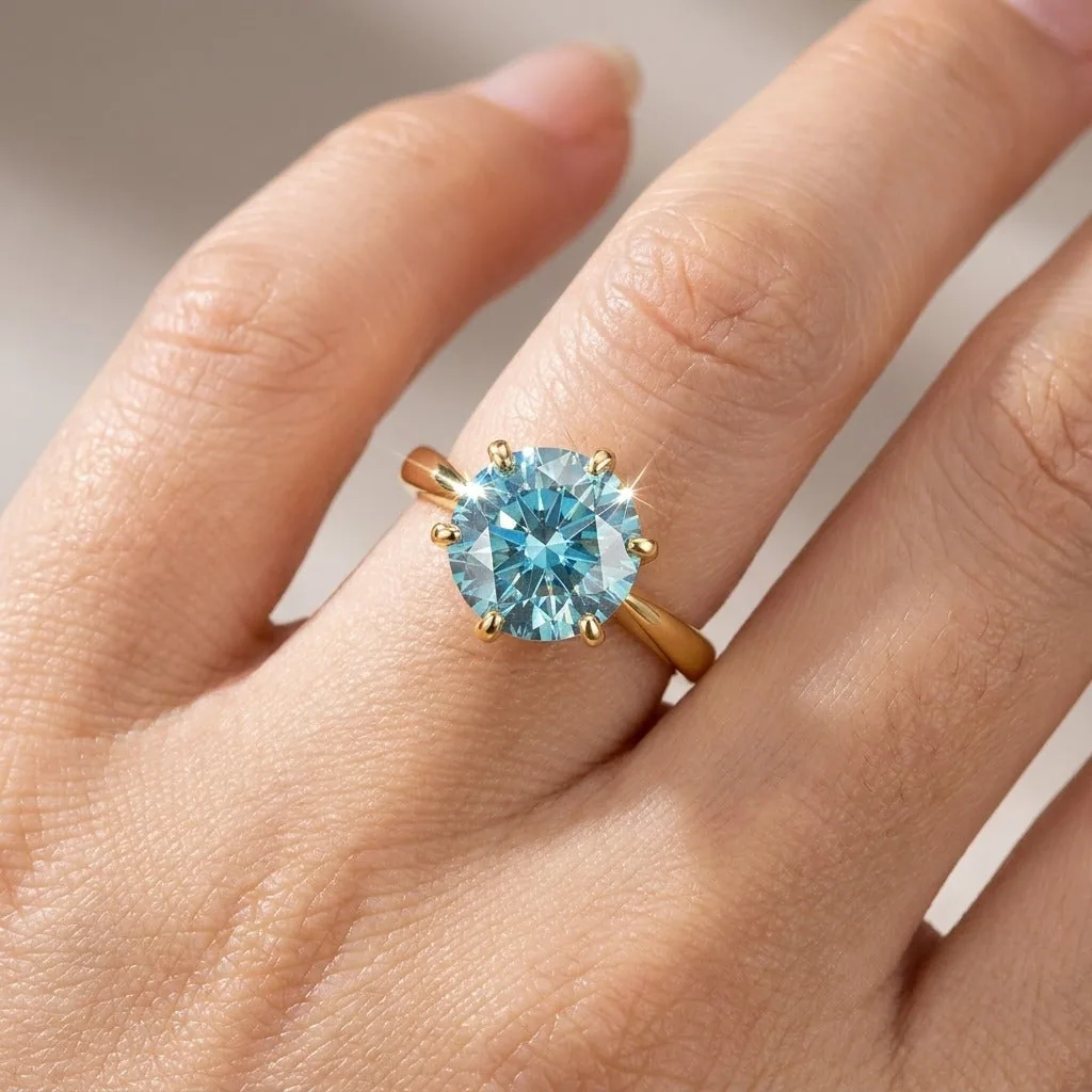2.50 ct DEW Certified Gold Vermeil Certified Blue Moissanite Solitaire Ring - view 2