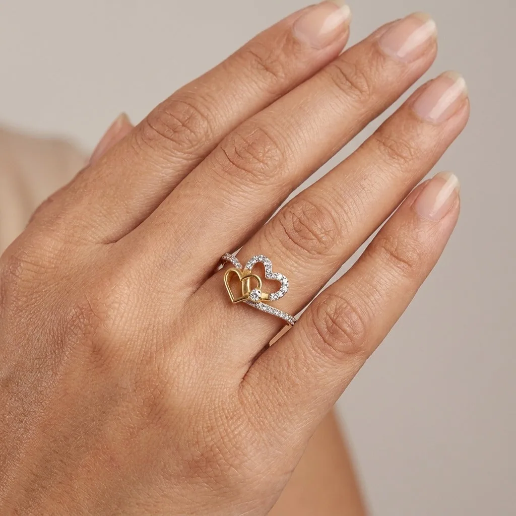 0.29 Ct. IGI Natural Diamond Double Heart Ring in 18K Yellow Gold for Women Gift - view 2