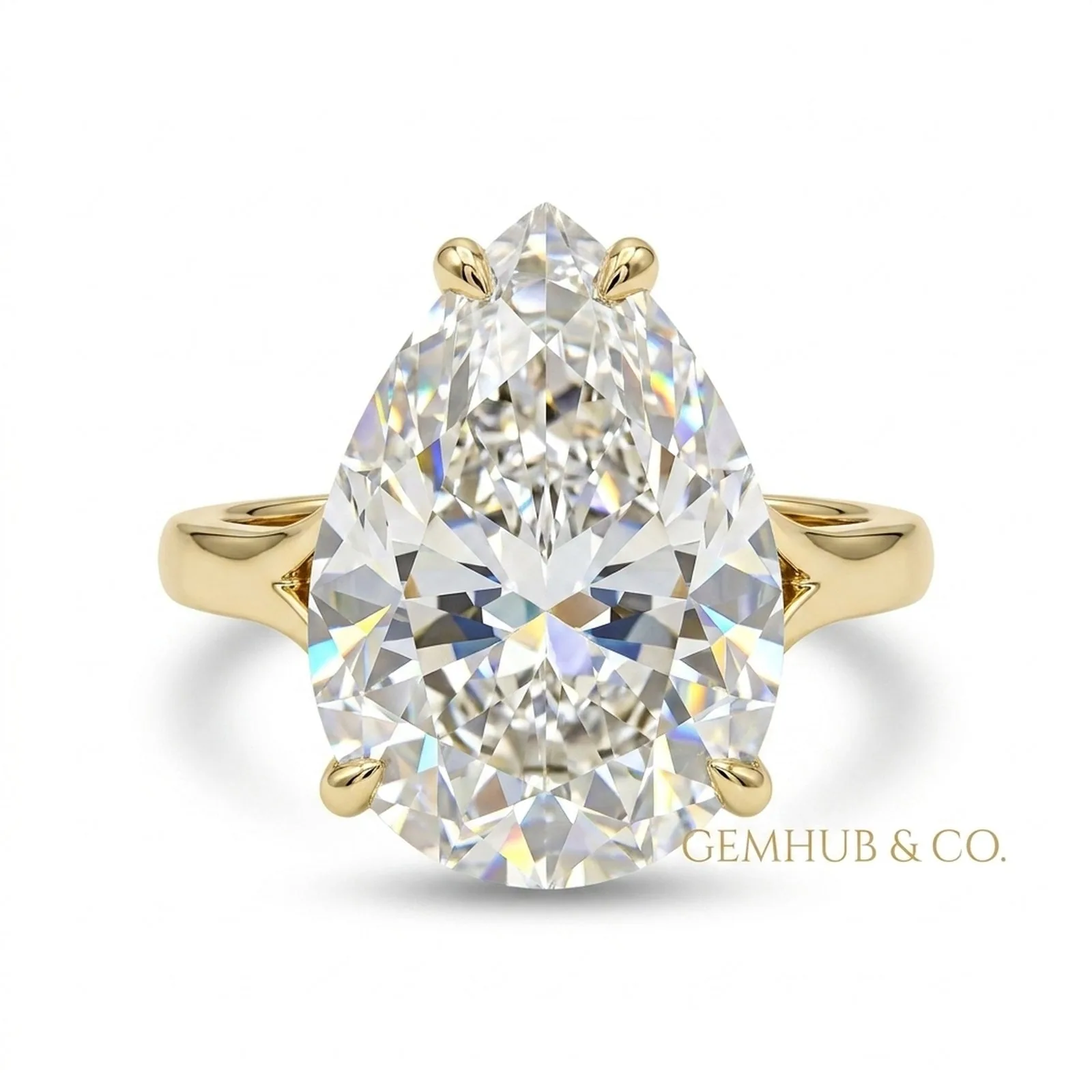 14.45 ct DEW Pear Cut White Moissanite Solitaire Ring For Wedding – 18K Gold Vermeil