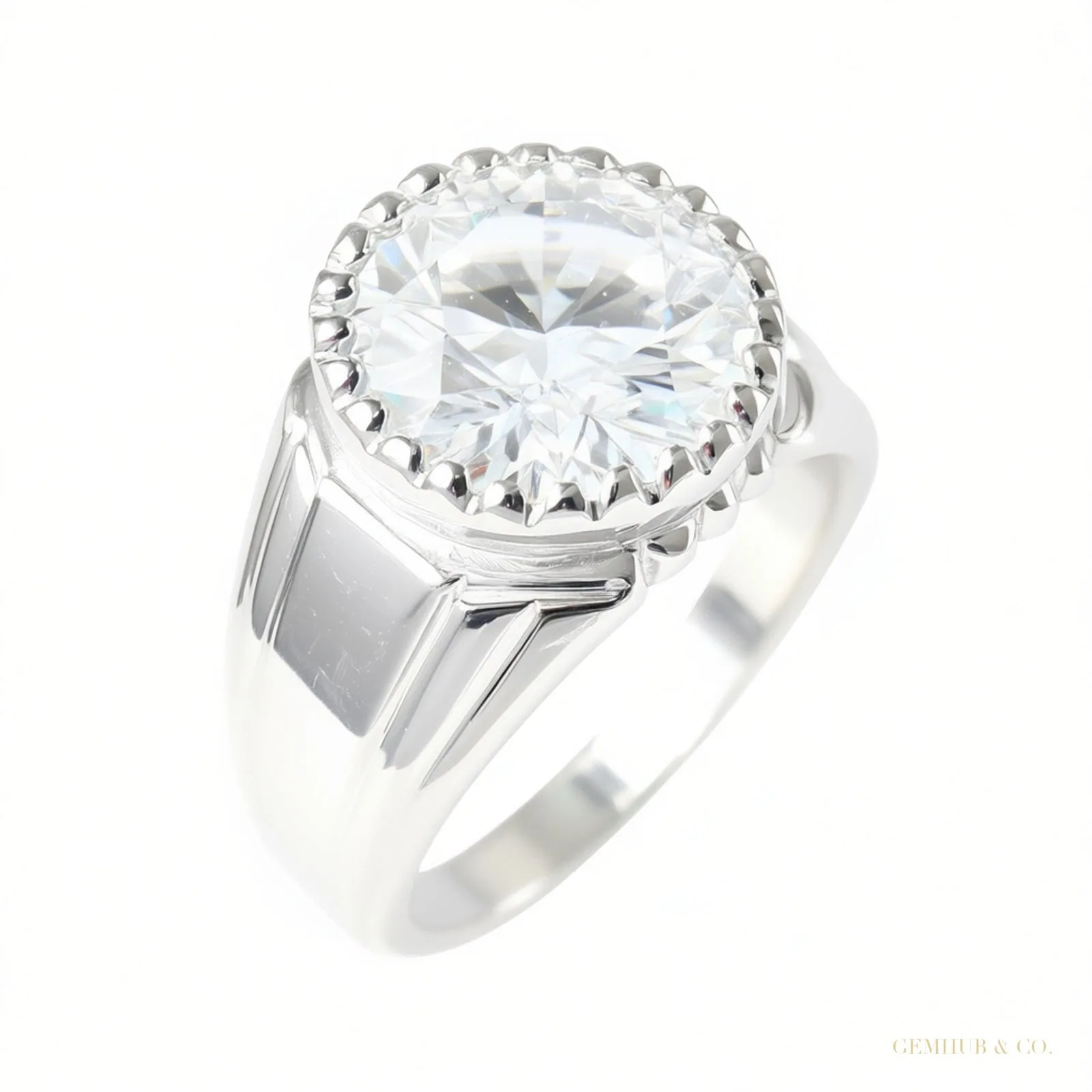 18.20 ct DEW Off White Treated Moissanite Solitaire Ring in 18K Gold Plated – Gift