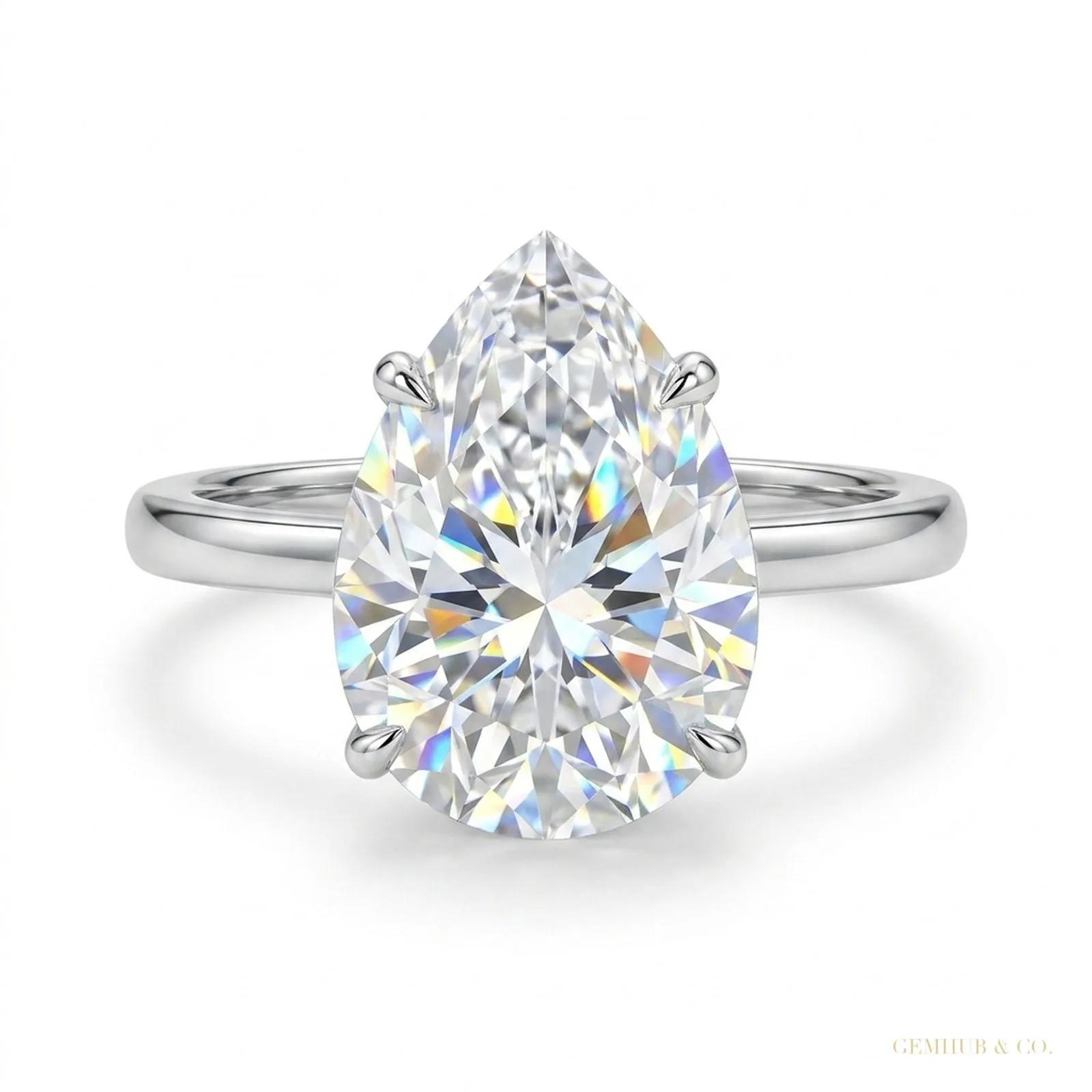 3.45ct VS1 Pear Moissanite Ring For Women Certified 18K Gold Plated