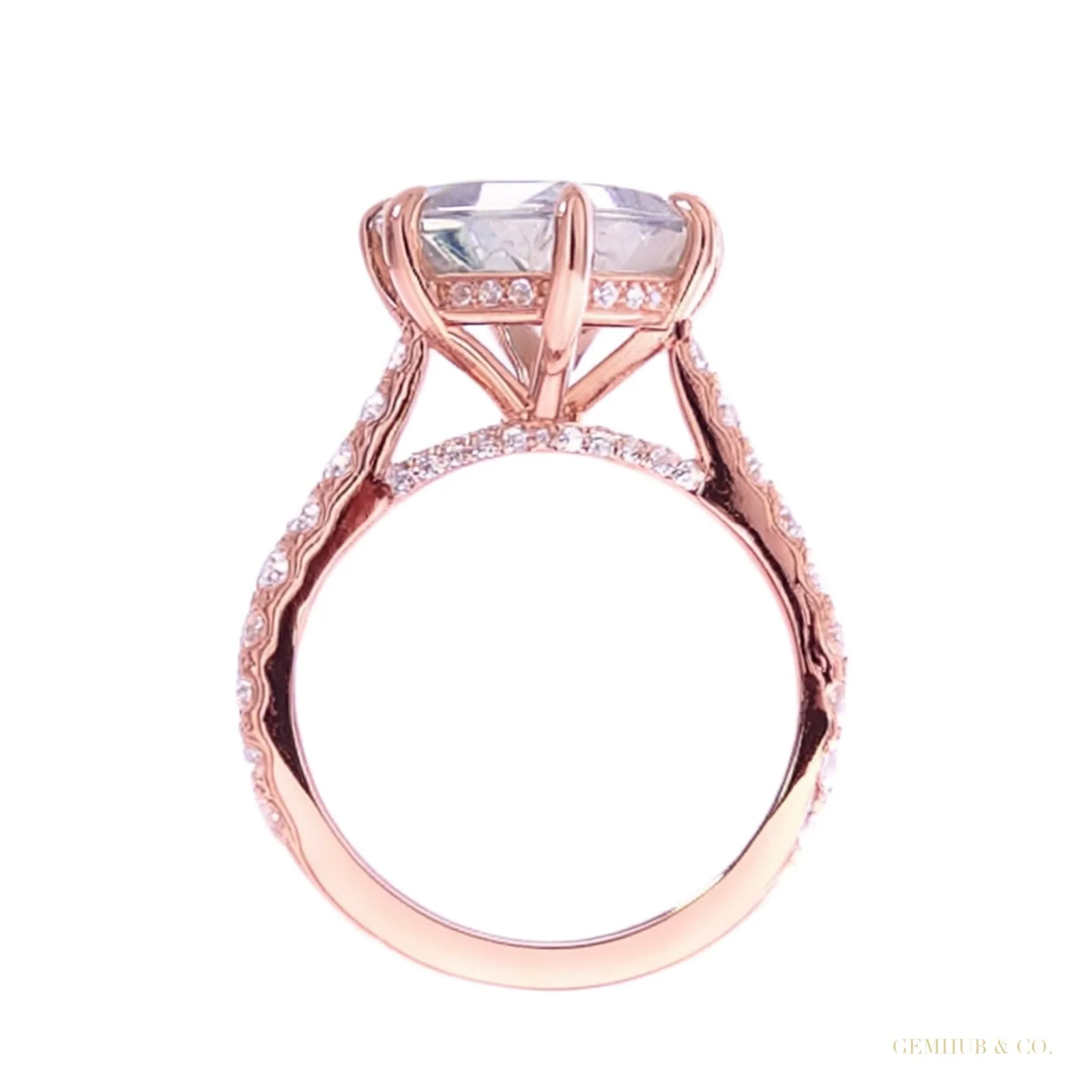 5.80 ct DEW Off White Treated Round Cut Moissanite Ring in Cert 18K Gold Plated