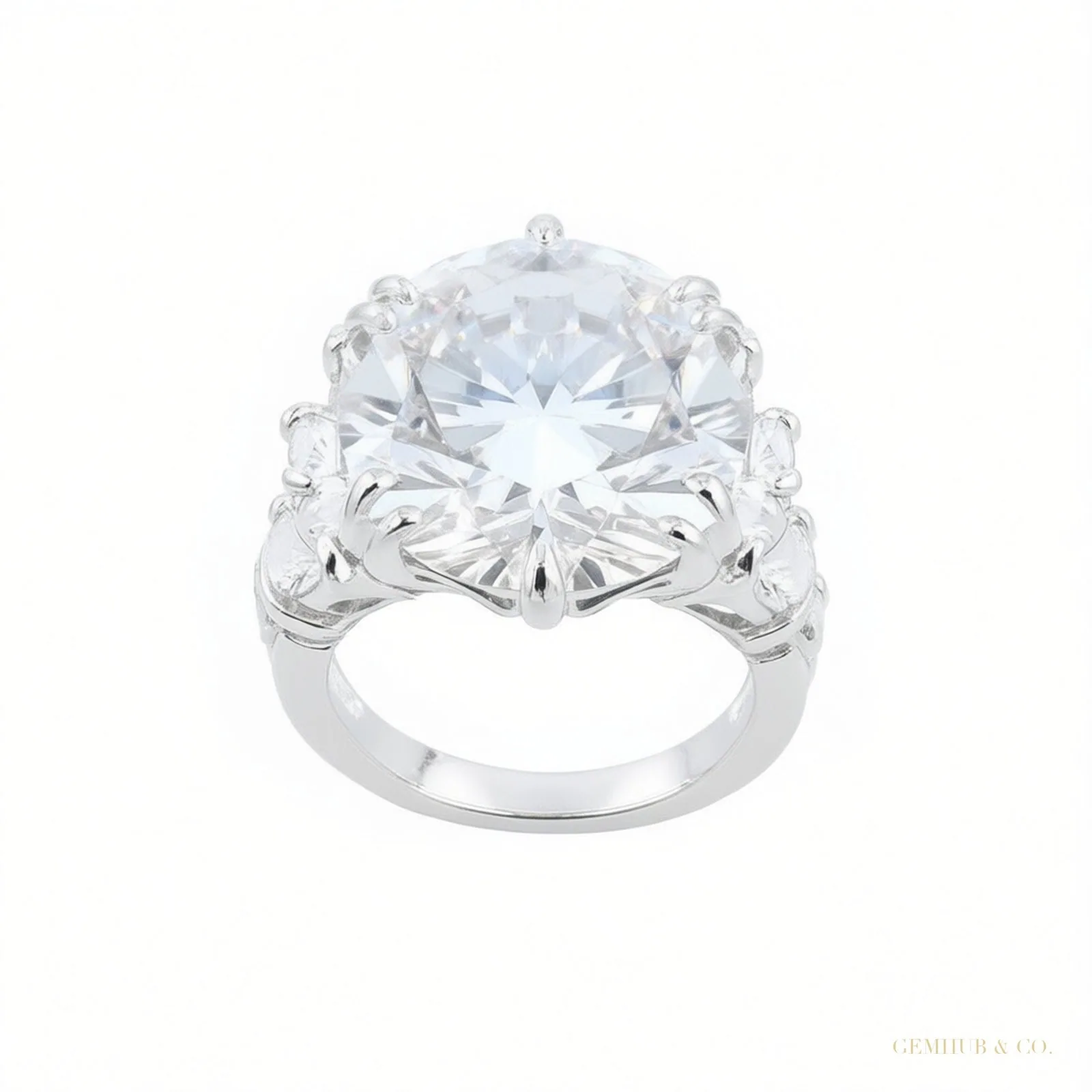 9.25 ct DEW Round Cut White Treated Moissanite Solitaire Ring in 18K Gold Plated