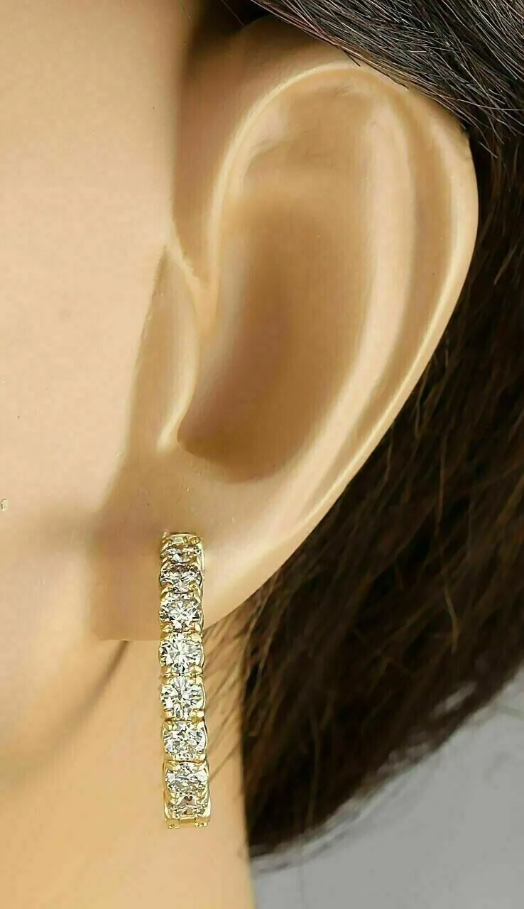 Large Round Natural Diamond Women’s Hoop Inside-Outside Earrings 14K Yellow Gold - view 2