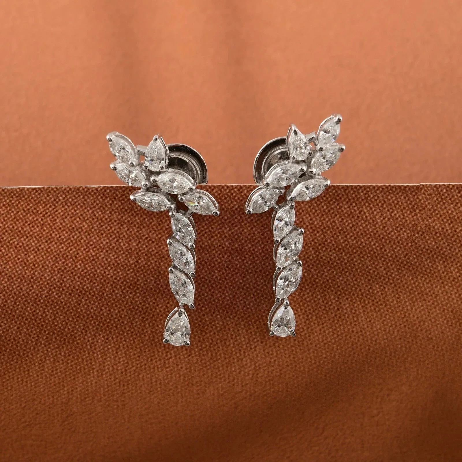 Marquise Cut Natural Certified Diamond Drop Dangel Earrings In 14k White Gold - view 2