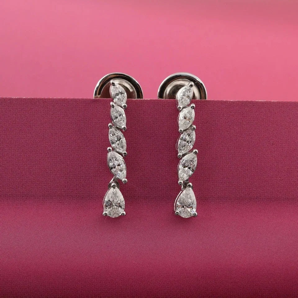 Certified Natural Diamond Tiny Drop Dangle Earrings For Women 14k Gold Pear Cut - view 2