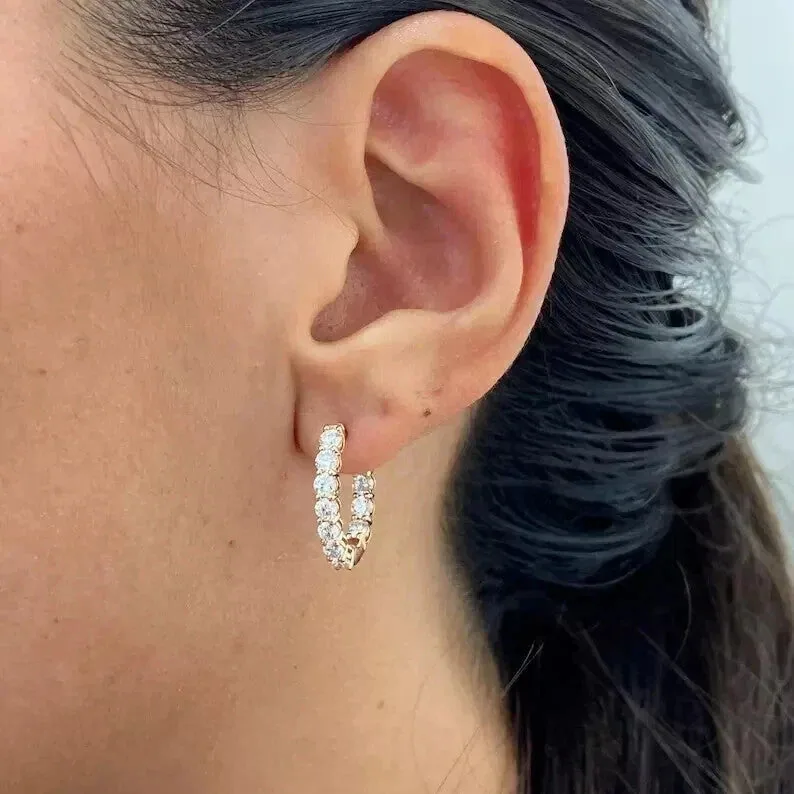 Certified Natural Diamond Hoop Women’s Earrings For Engagement 14K Rose Gold - view 3