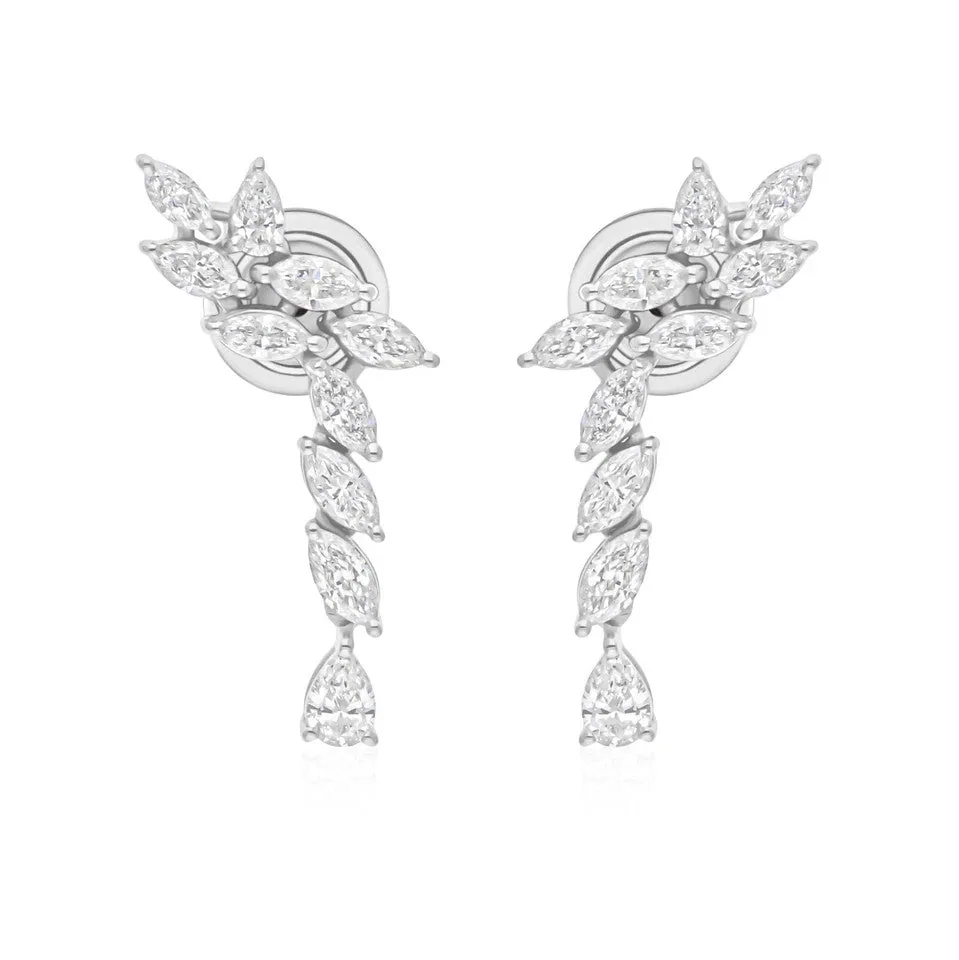 Marquise Cut Natural Certified Diamond Drop Dangel Earrings In 14k White Gold - view 4