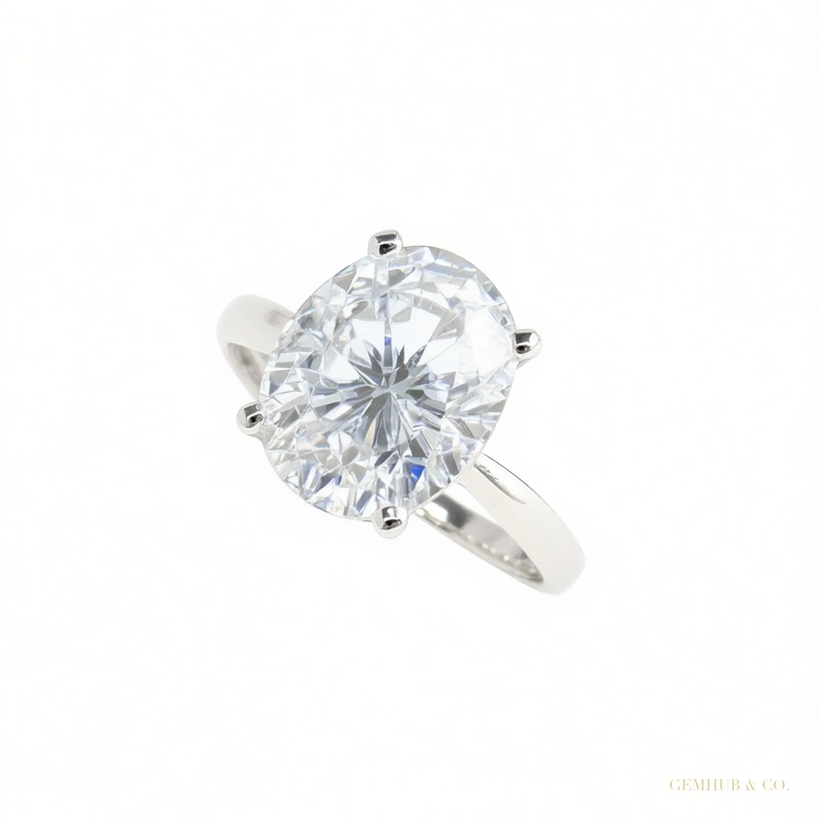 Solitaire 3.50 ct DEW Oval Cut White Moissanite in Engagement Ring – 18K Gold Vermeil