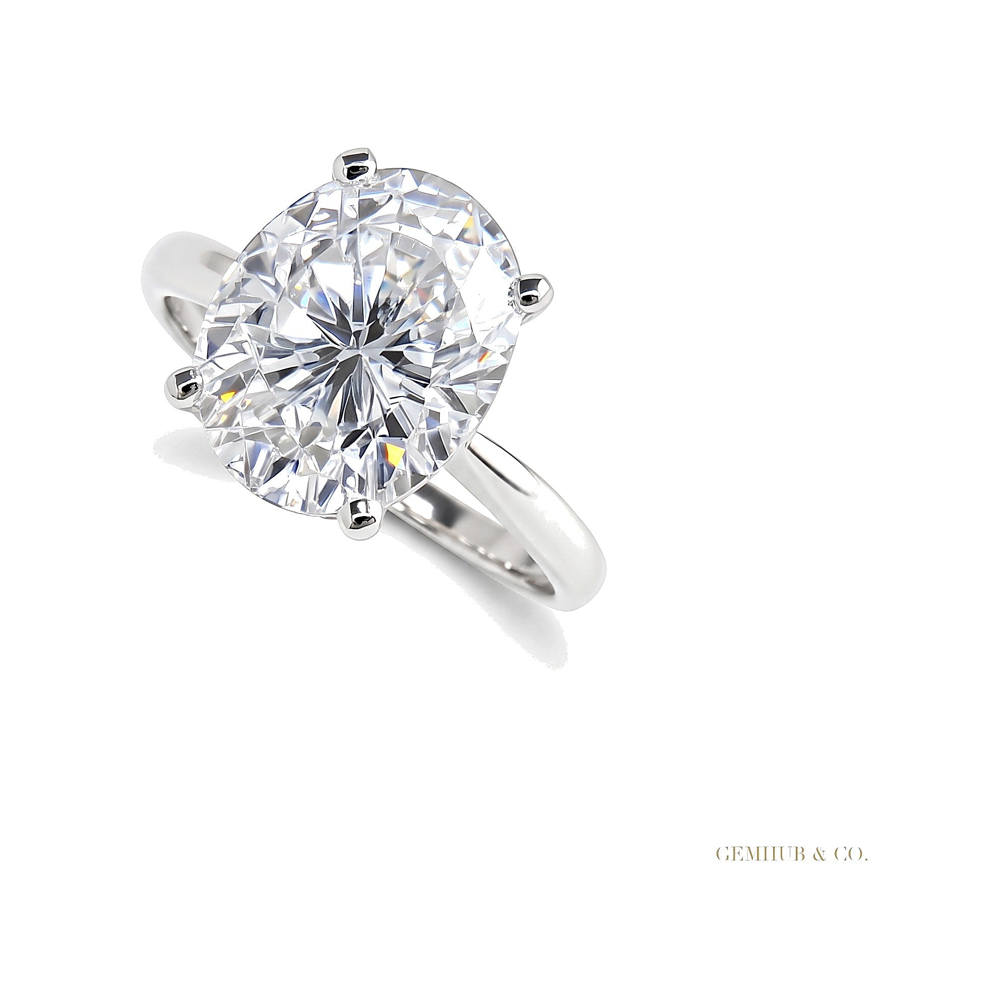 Solitaire 3.50 ct DEW Oval Cut White Moissanite – Engagement Ring in 18K Gold Vermeil (925 Silver)