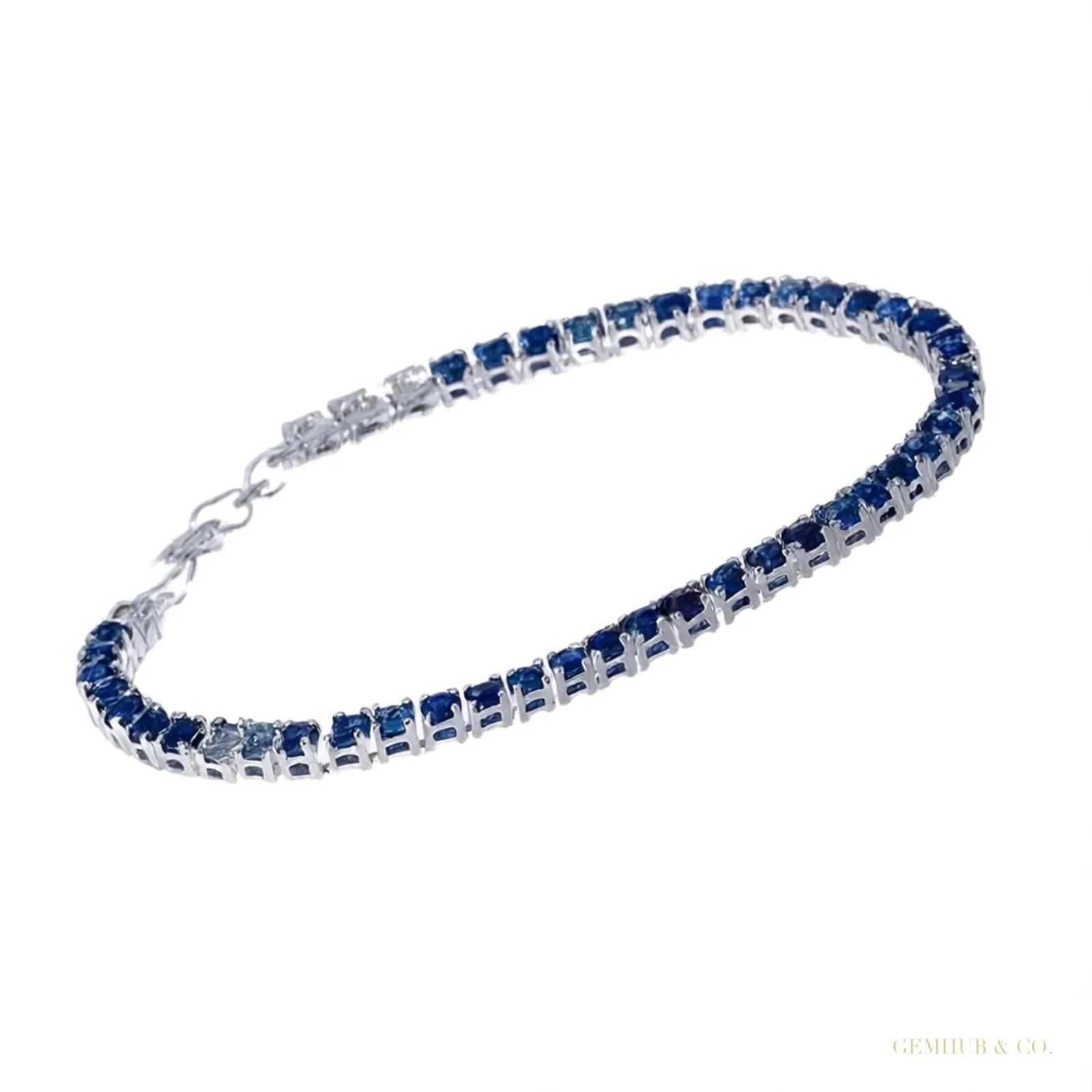 Certified 4.40Ct Round Cut Natural Blue Sapphire Tennis Bracelet 14K Yellow Gold