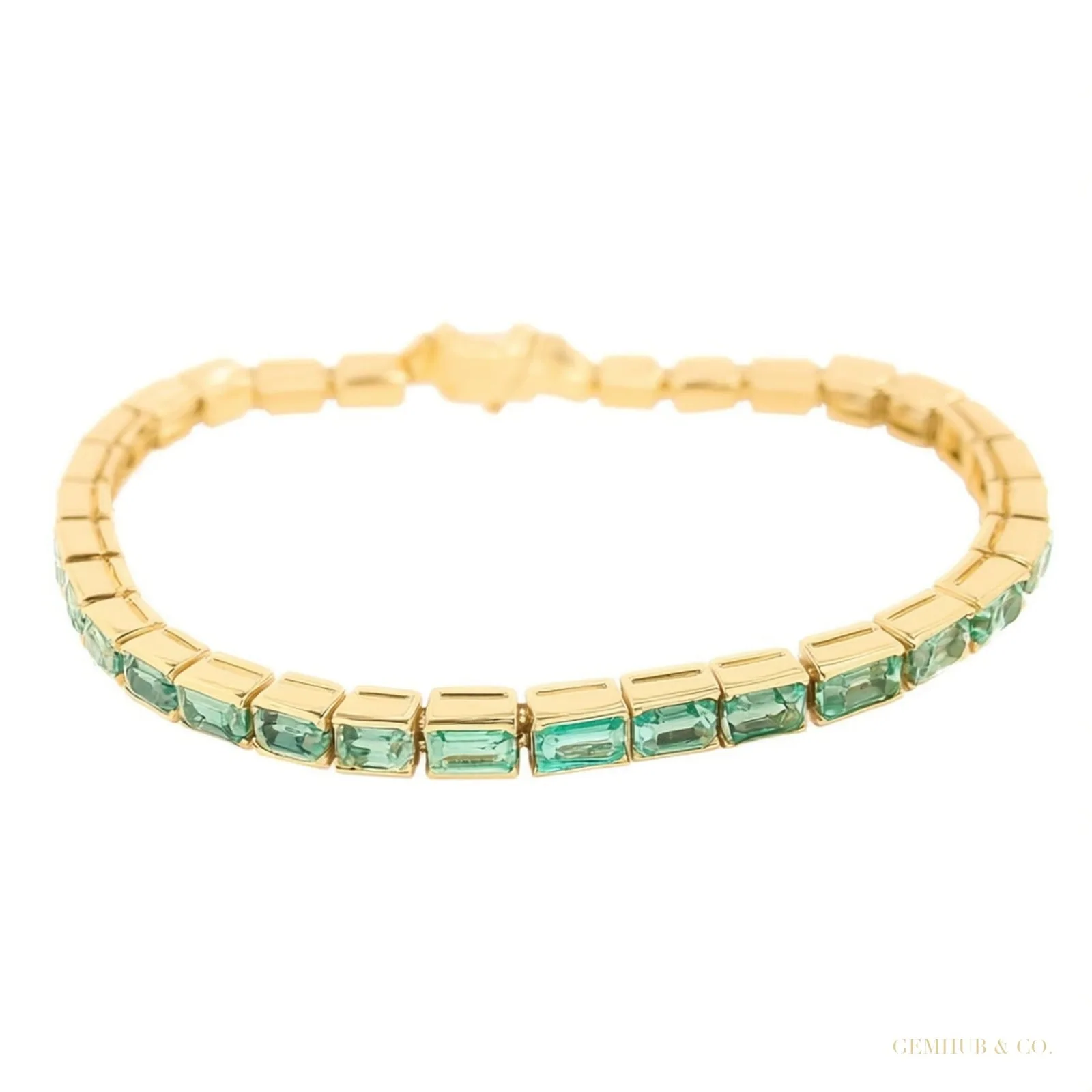 Certified Natural Green Emerald Tennis Bracelet For Men 14k Solid Gold Bezel Set