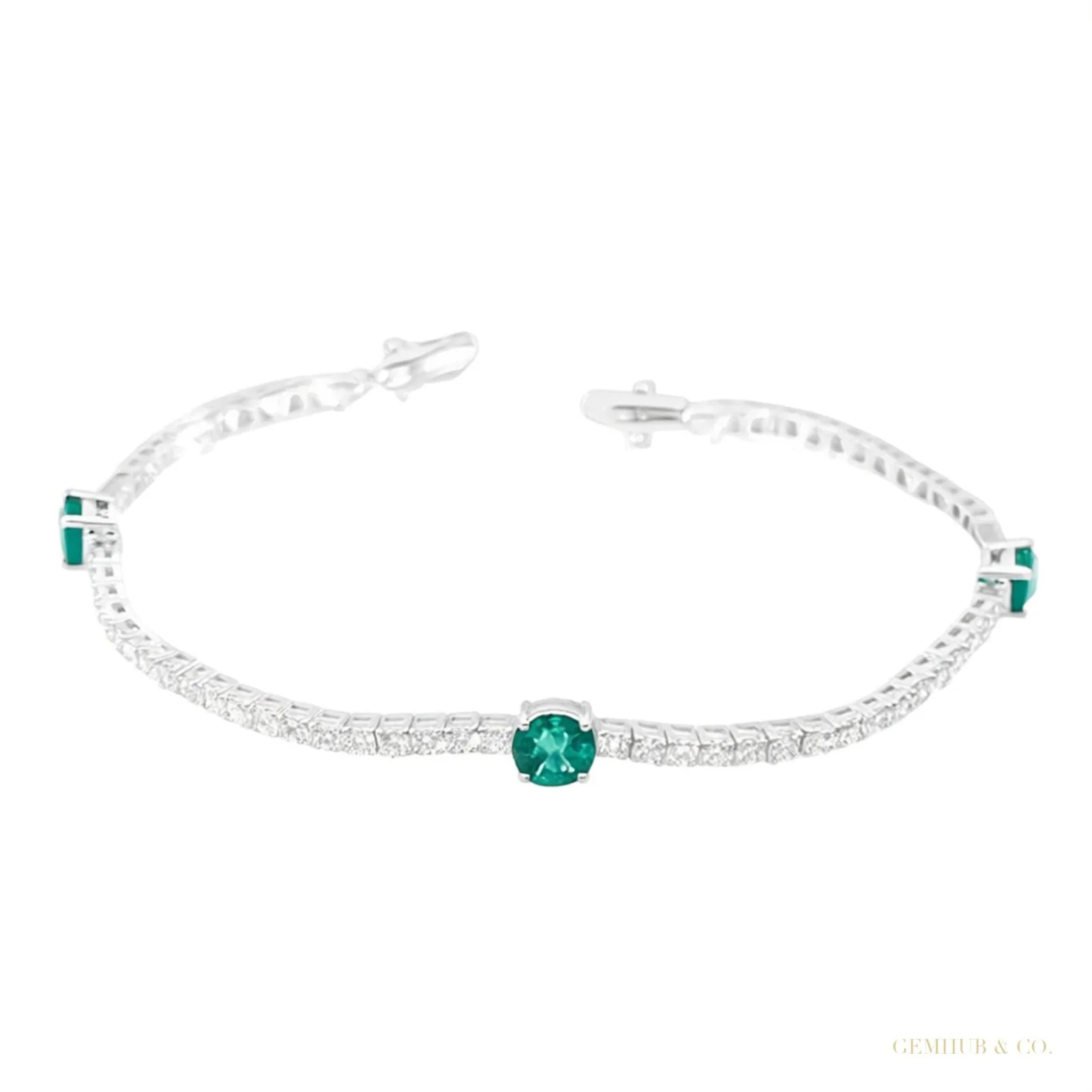 Certified Natural Diamond & Zambian Emerald Her Tennis Bracelet 14k White Gold