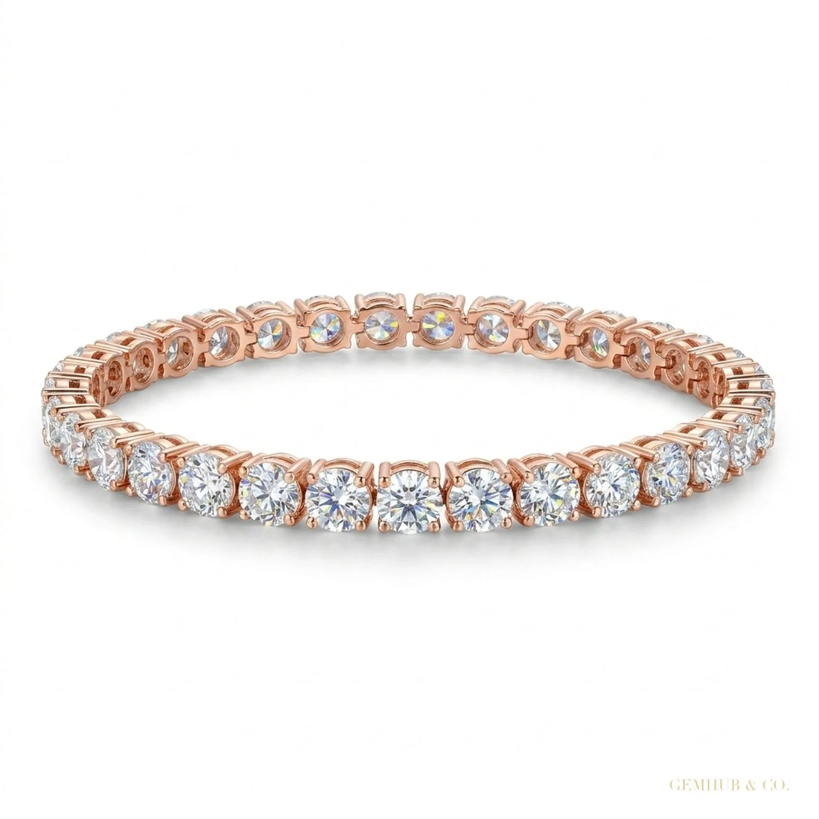 Martini Set Round Cut Natural IGI Diamond Tennis Chain Bracelet 14k Rose Gold