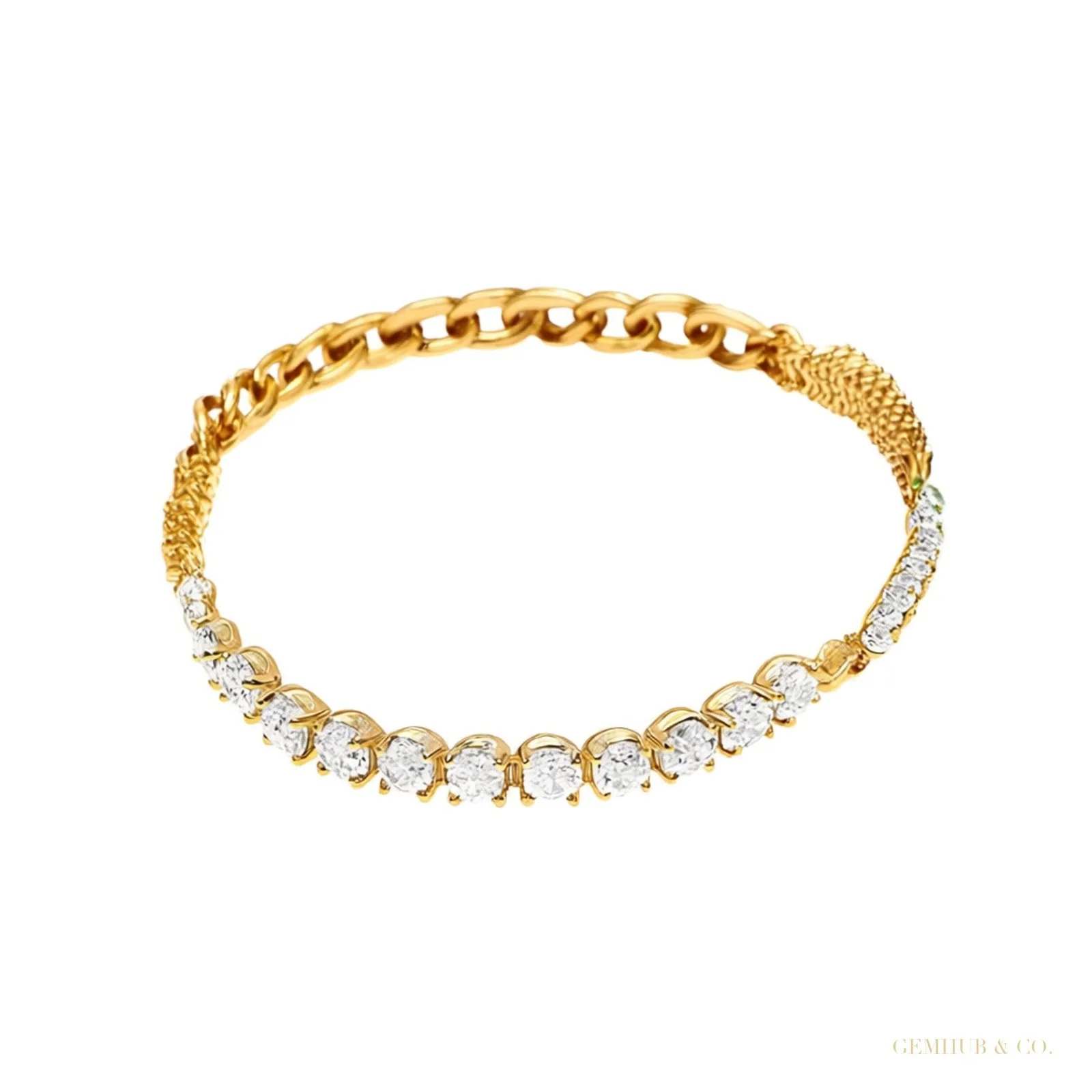 Natural Diamond 14K Yellow Gold Round Shape Cut Natural Charm Tennis Bracelet