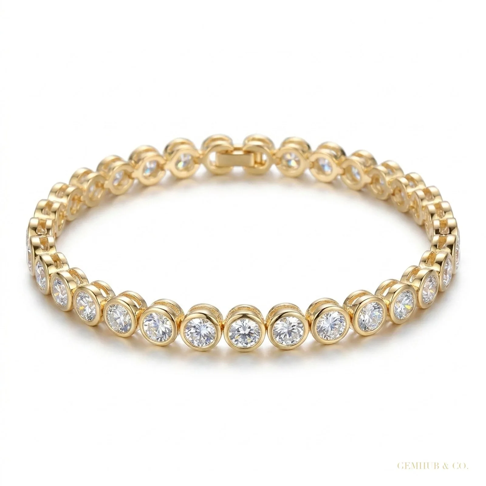 Bezel Round Certified Lab-Grown 8Ct Diamond Tennis Bracelet 14k Yellow Gold