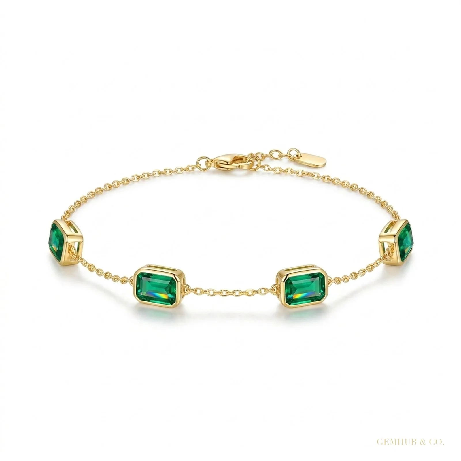 5Ct Certified Natural Green Emerald Bezel Set Tennis Chain Bracelet in 14k Gold