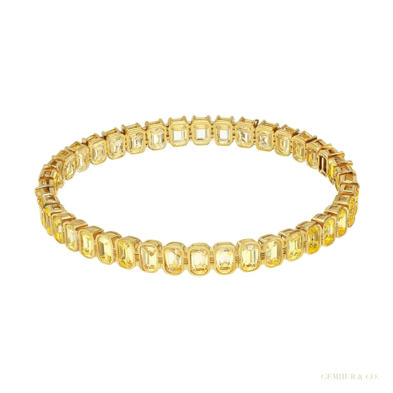 Bezel Set Emerald Fancy Vivid Yellow Lab-Grown Diamond Tennis Bracelet 14k Gold