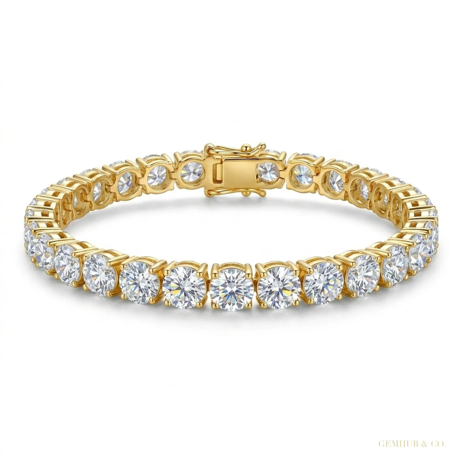 Solid 14k Yellow Gold 6CT Round Cut IGI Natural Diamond Tennis Bracelet