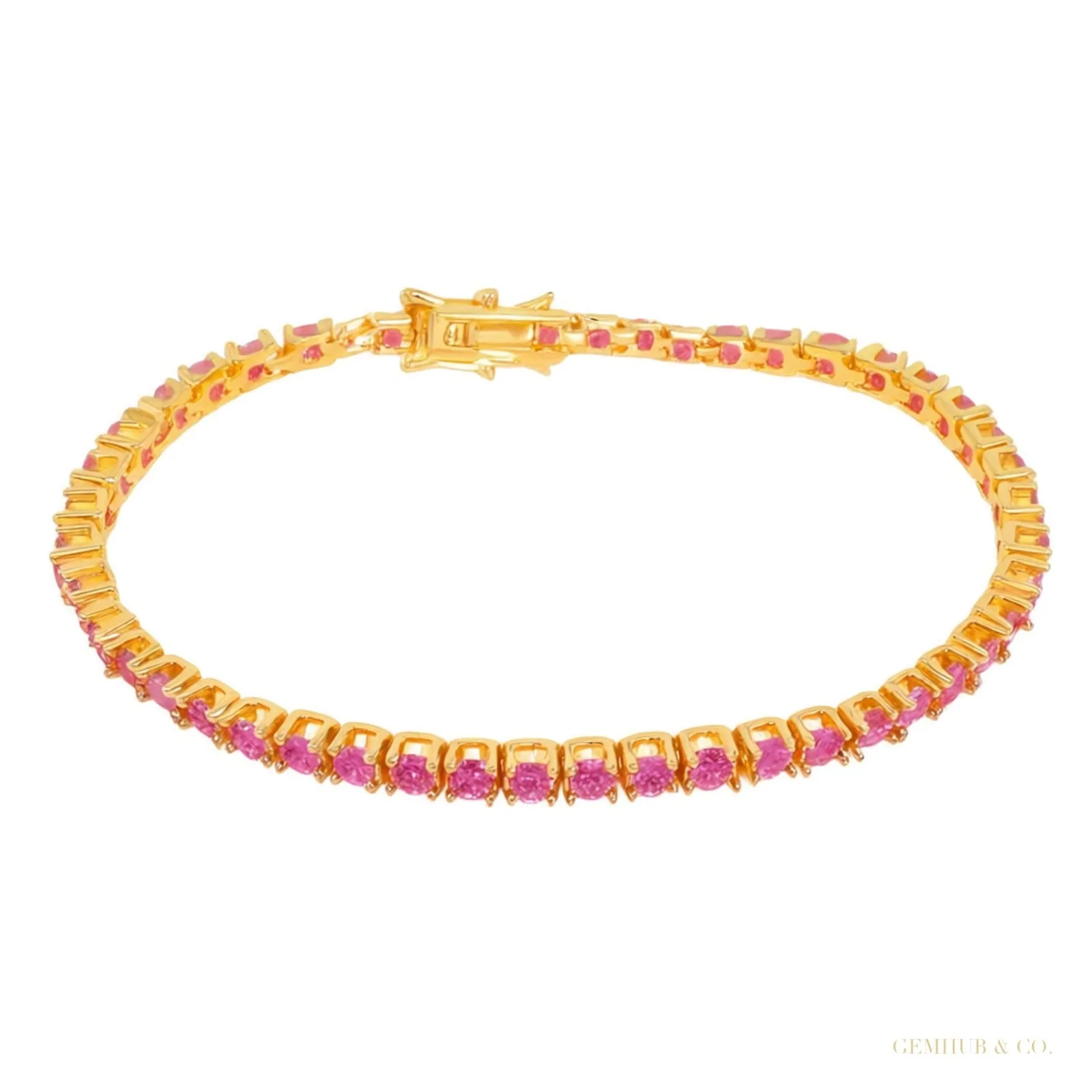 Natural 4.25 Ct Round Cut Red Ruby 14k Yellow Gold Tennis Bracelet For Women