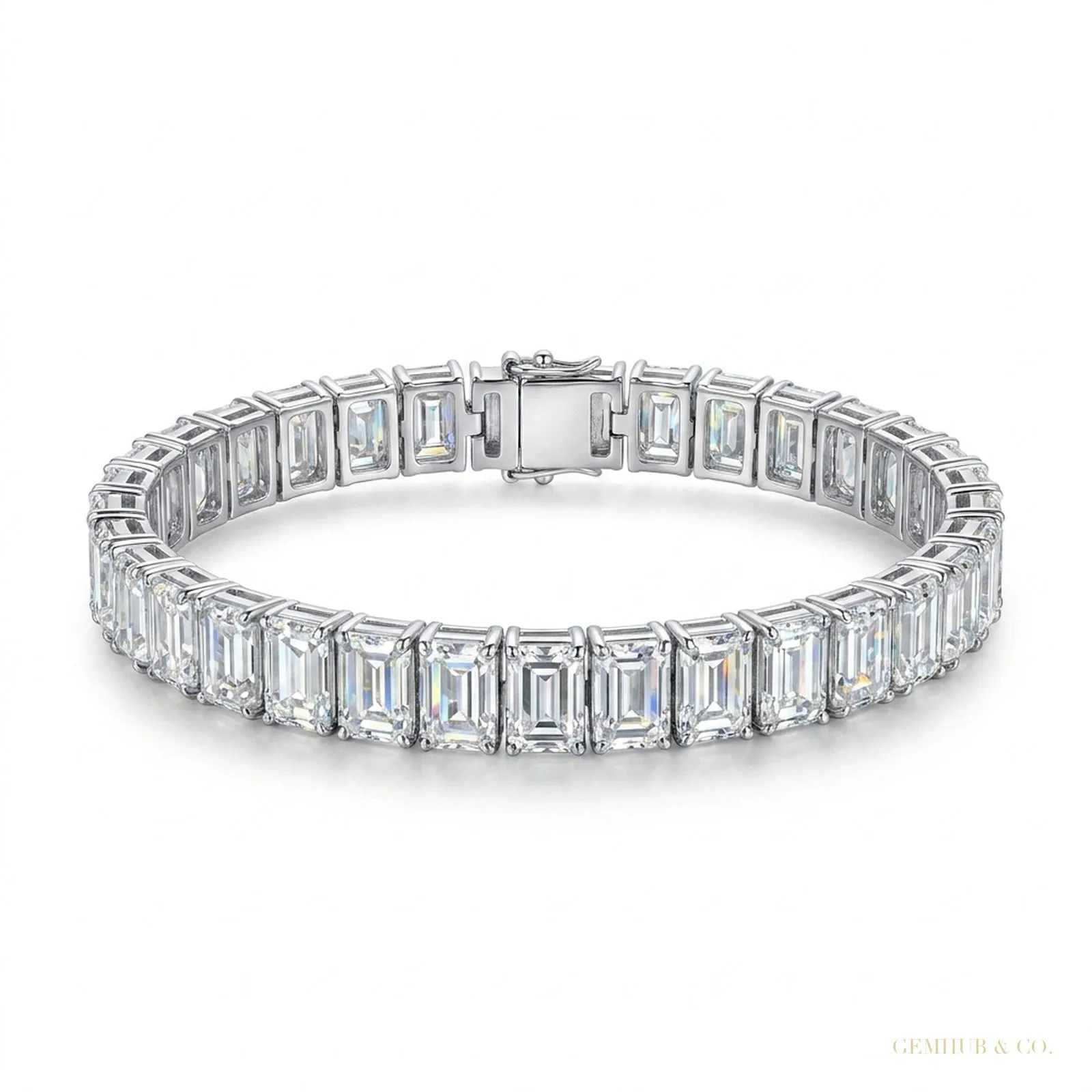 Unique Design Tennis Bracelet 14K White Gold Emerald Cut 12Ct Lab Grown Diamond