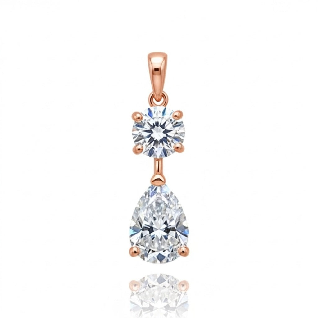 Beautiful 3 ct DEW Certified Round Cut White Moissanite Pendant in 18K Gold Vermeil (925 Silver)