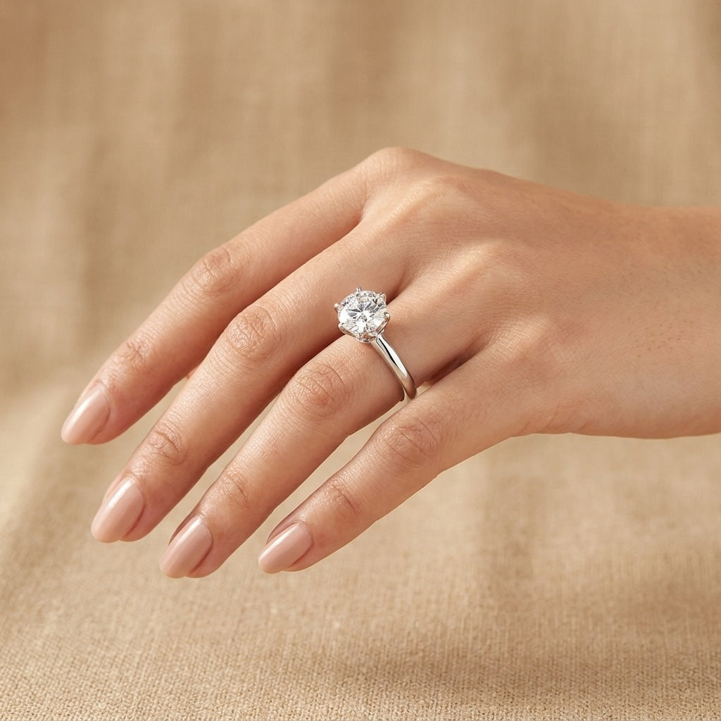 Certified 3.28 ct DEW Round Cut White Moissanite Solitaire Ring in 18K Gold Vermeil (925 Silver)