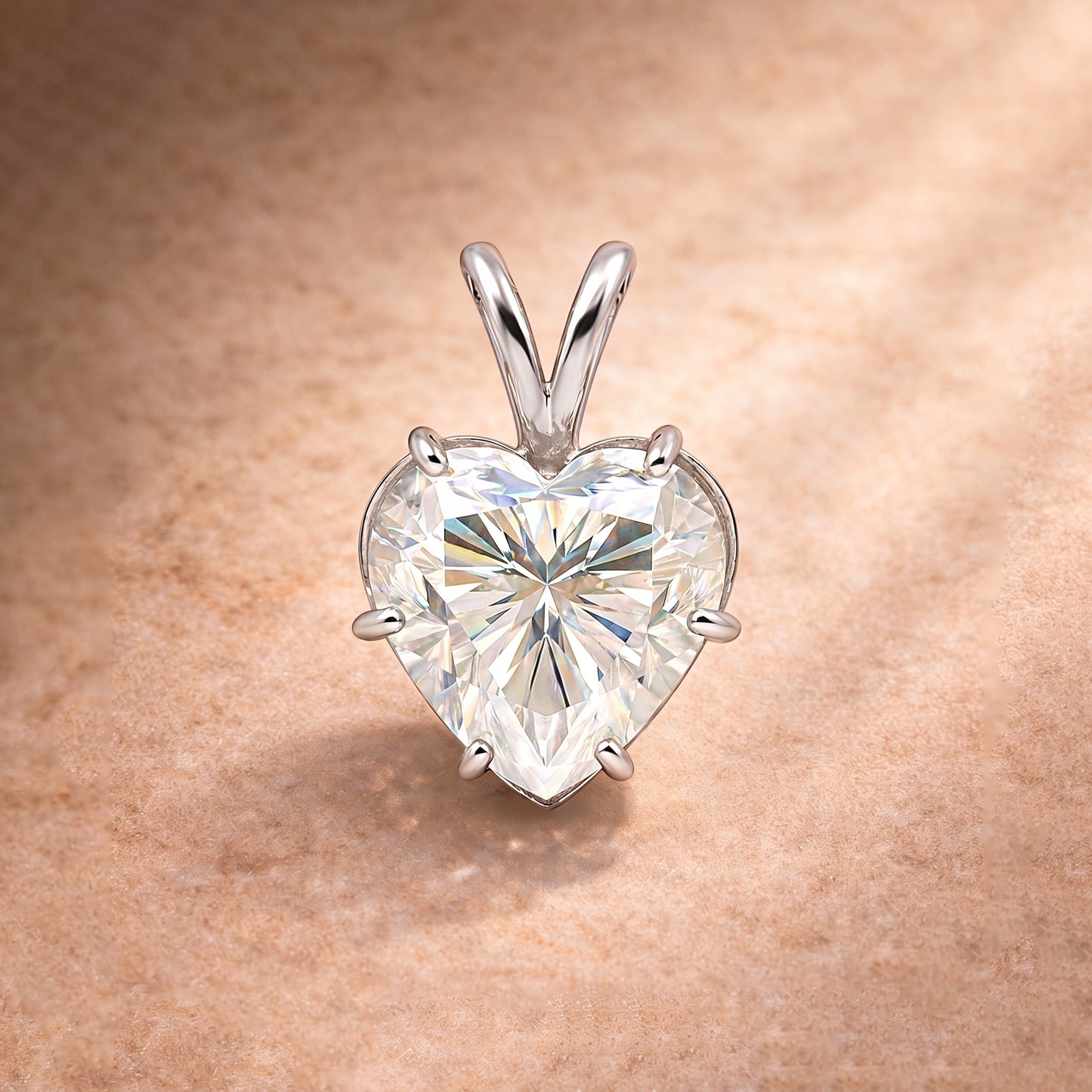 3.41 Ct Heart Cut Moissanite Pendant — VS1 Clarity in 18K Gold Vermeil (925 Silver)