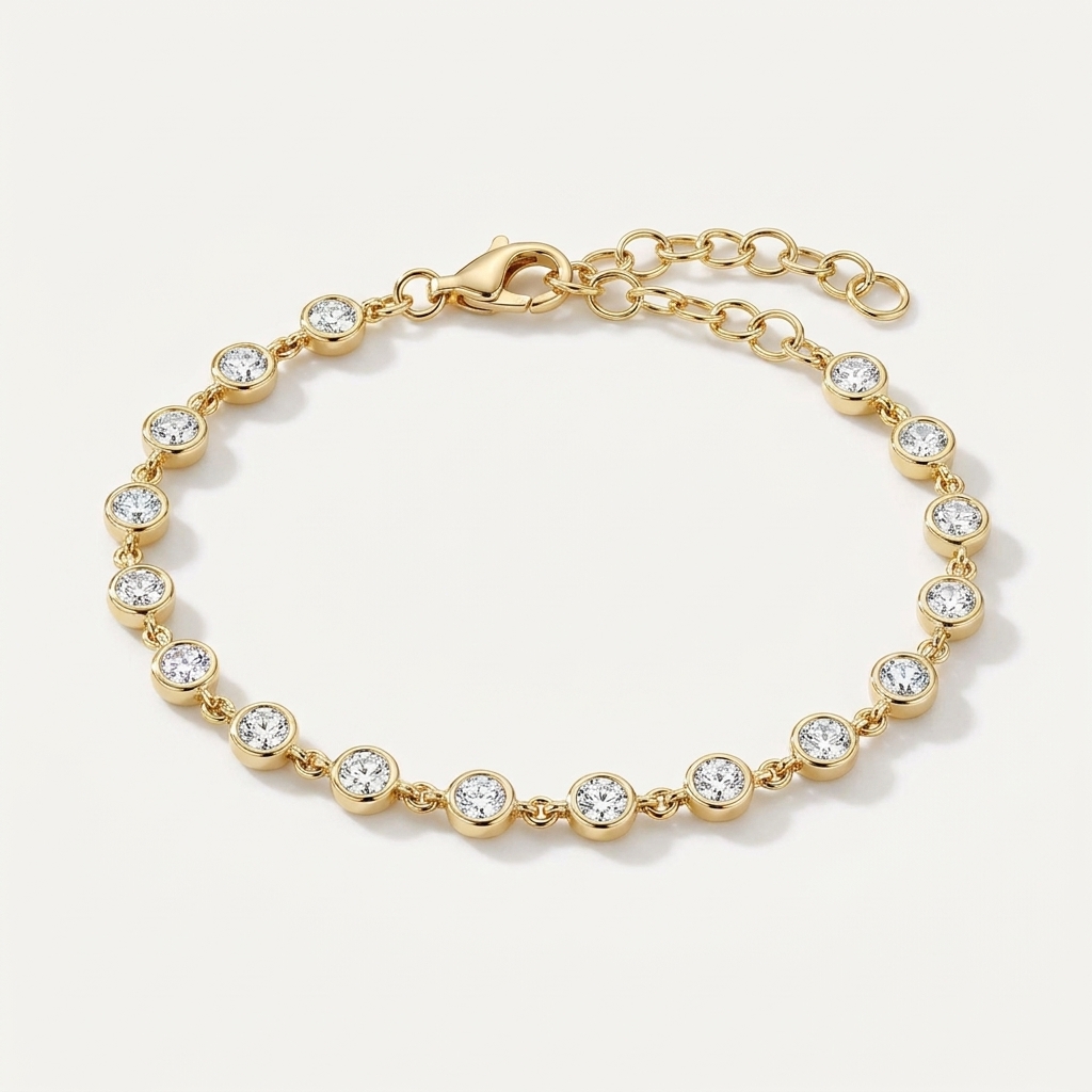 4Ct GH/VS Natural Diamond Women Tennis Bracelet 14Kt Yellow Gold Bezel Set