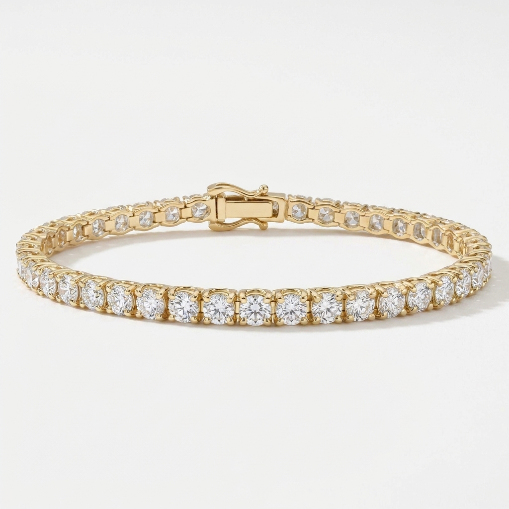 14k Yellow Gold Round Diamond Tennis Bracelet